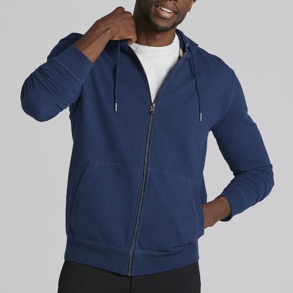NEW Joseph Abboud Modern Fit Seersucker Full Zip Navy Hoodie Jacket Sweatshirt